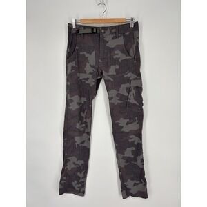 Prana Pants Mens 28x31 Gray Camo Zion Pant Cargo Hiking Stretch Roll Up Belted